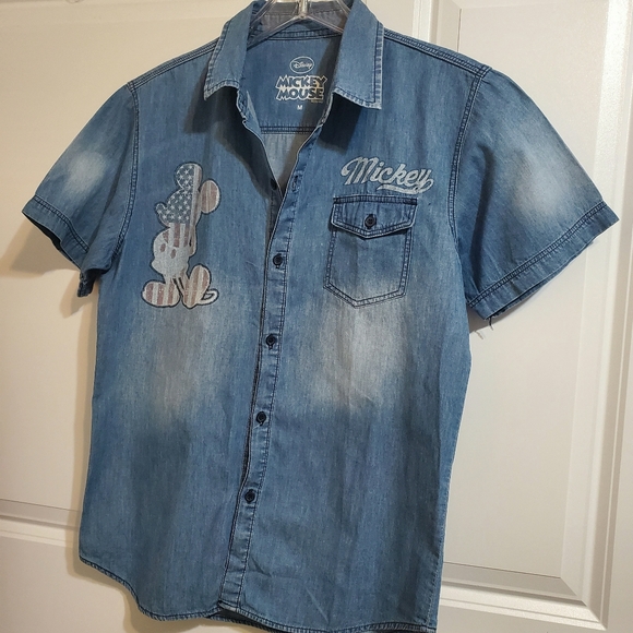 DISNEY MICKEY MOUSE Y2K BLUE DENIM SHORT SLEEVE WOMEN'S POLO SHIRT MEDIUM - Picture 9 of 10